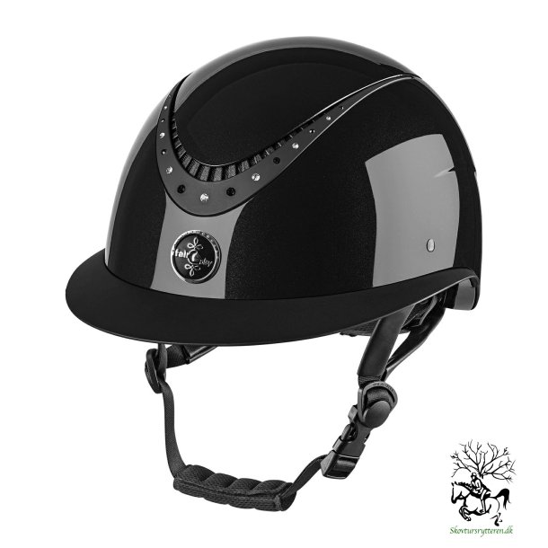 Ridehjelm fra Fair Play "Apoleus Shiny w-v" sort med bred skygge.