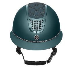 Ridehjelm fra FairPlay "QUANTINUM SPOTLIGHT matt silver "  W-V med bred skygge - Nobel green 