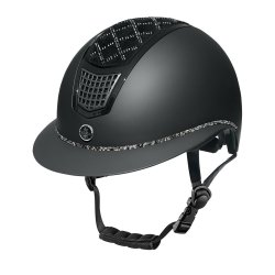 Ridehjelm fra FairPlay "QUANTINUM SPOTLIGHT MATT" slv/sort W-V med bred skygge 