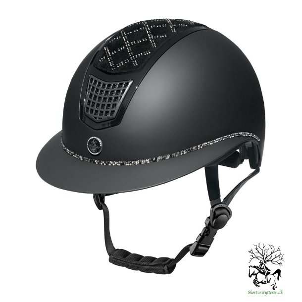 Ridehjelm fra FairPlay "QUANTINUM SPOTLIGHT MATT" slv/sort W-V med bred skygge 