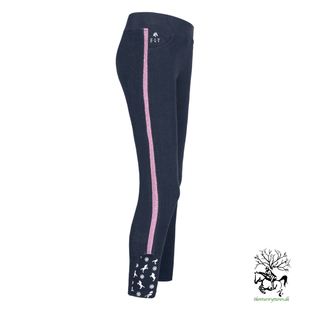 Ridetights Vinter til brn fra ELT "Lucky Elsa" Bl m lyserd glimmer stribe 