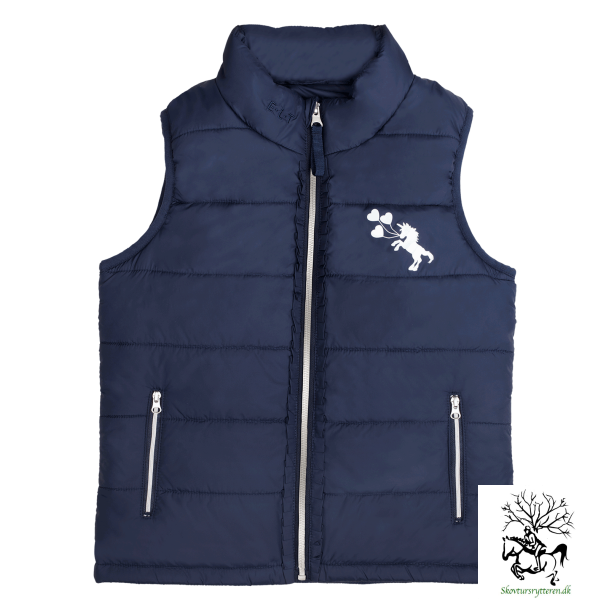 Ridevest med slv enhjrning p brystet "lucky Ebby" Navy str 104/110