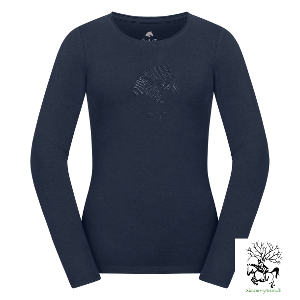 Langrmet T-shirt med heste hoved i krystaller " FRISCO "