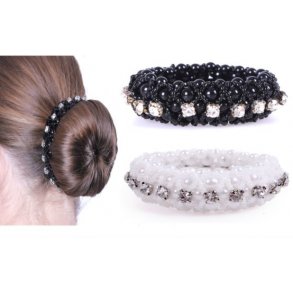 Hr elastik med perler og krystaller	