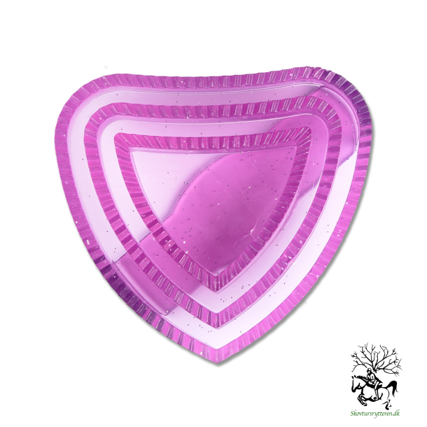 Gnubber udformet som hjerte med glimmer "LUCKY UNICORN" i pink.
