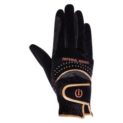 Ridehandsker med guld og krystaller "Lucky Flower" sort str. xs.