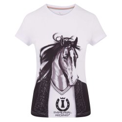 Ride T-Shirt fra IR med hestemotiv med sorte krystaller "Cocktail" hvid