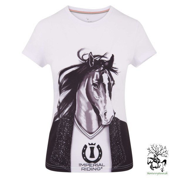 modul vælge samtidig T-Shirt fra IR med hestemotiv med sorte krystaller "Cocktail" hvid - Bluser  og t-shirts ,toppe - skovtursrytteren.dk