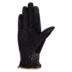 Ridehandsker med guld og krystaller "Lucky Flower" sort str. xs.