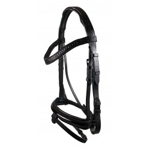  Trense Kombineret med sorte sten og lak p nsebndet str. pony.