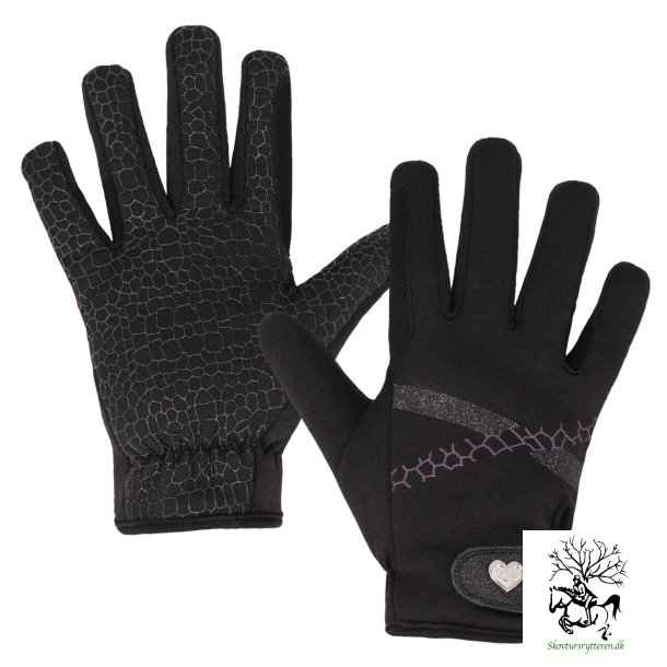 Ridehandsker til vinter fra QHP "Litz" Junior - sort/ lilla