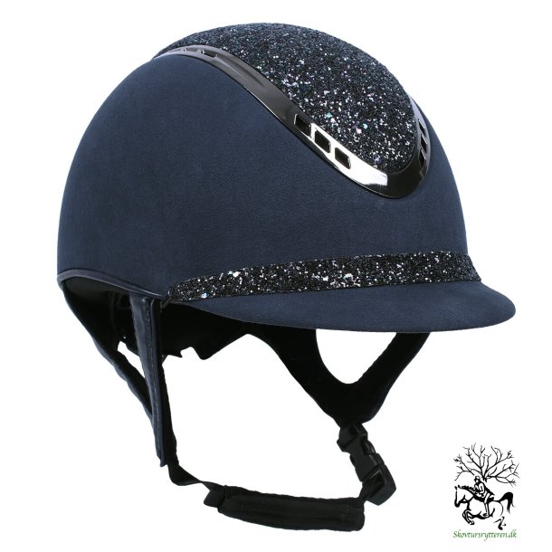 Ridehjelm fra QHP med sten og aftagelig skyggeb�nd "Glitz" Navy bl� med bl� sten - Str 55-56