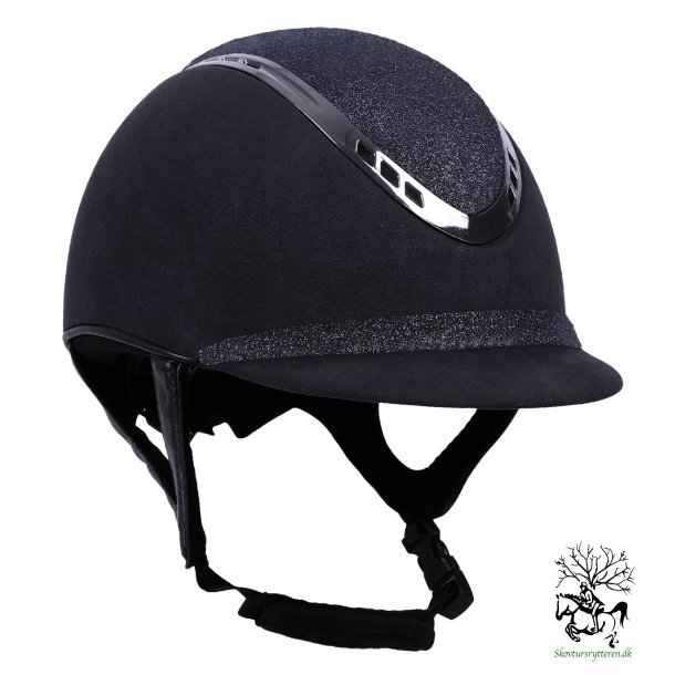 Ridehjelm fra QHP med sten og aftagelig skyggeb�nd "Glitz" Sort  med sort glitter p� toppen