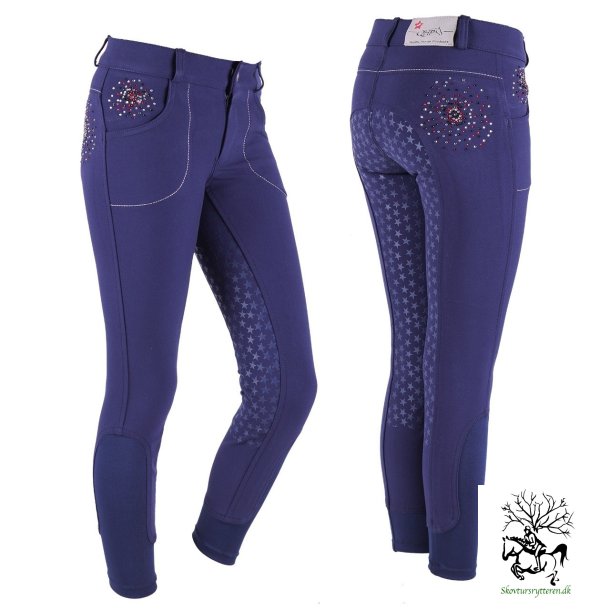 Ridebukser med similisten og full silikone grib og stjerner "Chelsey" navy str 140