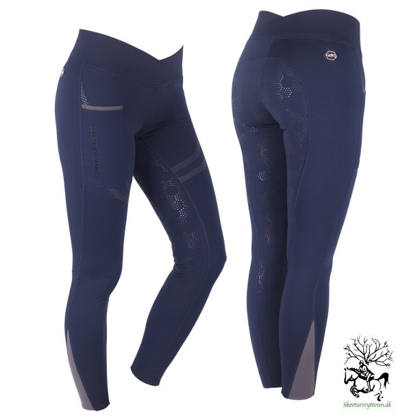 Ridetights med fleece foer og med v snit og full silikone grib "Raquel" sort
