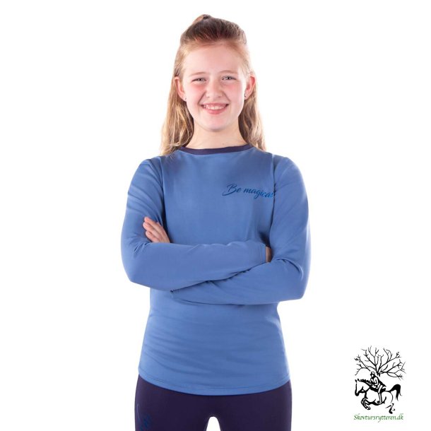 Bluse med lange rmer og rund hals 