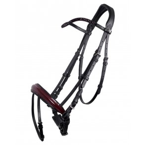 QHP Trense med bordaux og sorte similisten og bordaux lak p nsebndet 