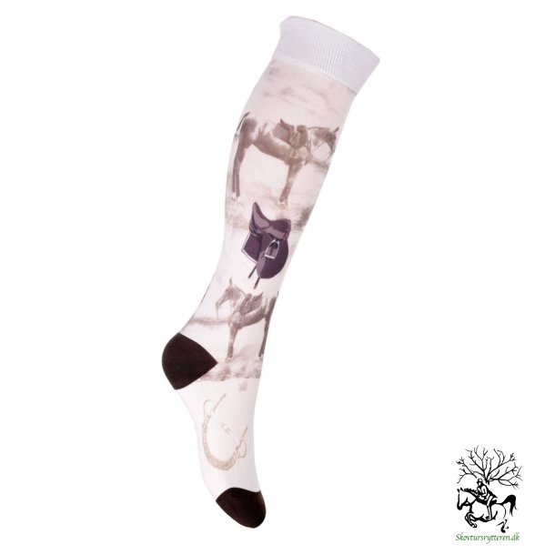 Knstrmper i microfiber med hest og sadel