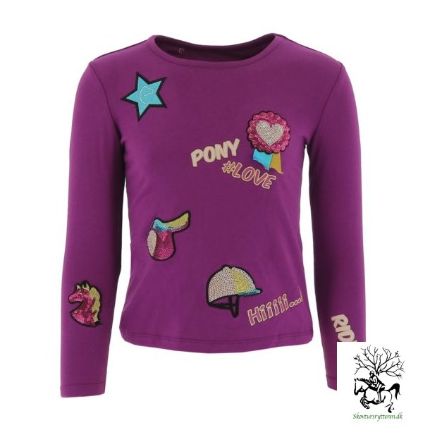   T-shirt fra EQUI-KIDS med lange rmer og badges "Ponylove" lilla