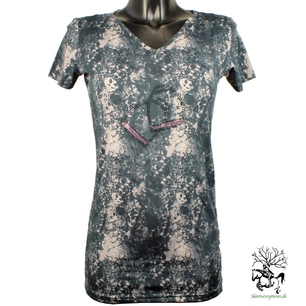 T-shirt  m v hals fra Mink Horse i Sort eller gr
