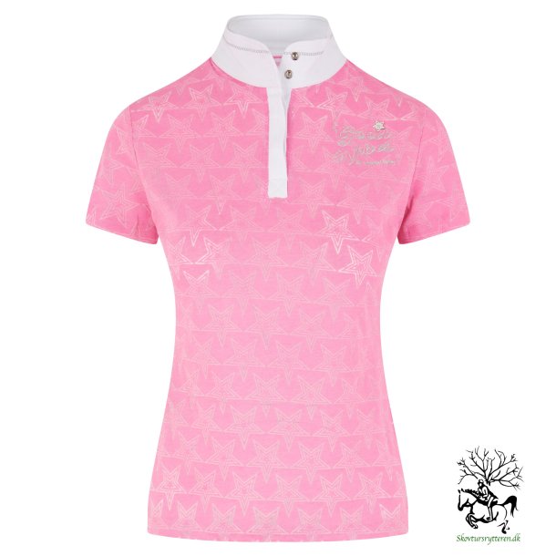 Stvnebluse fra IR med stjerne mnster "Good Vibes" hvid og Pink