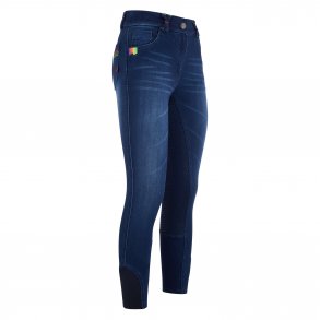 Ridebukser med silikone grib i jeans stof  