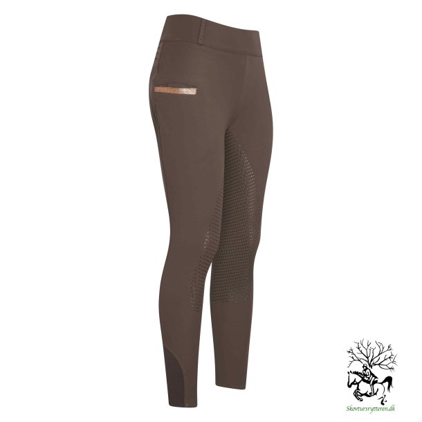 Ridetights fra IR med full silikone grib "Shiny Sparks"  Brun