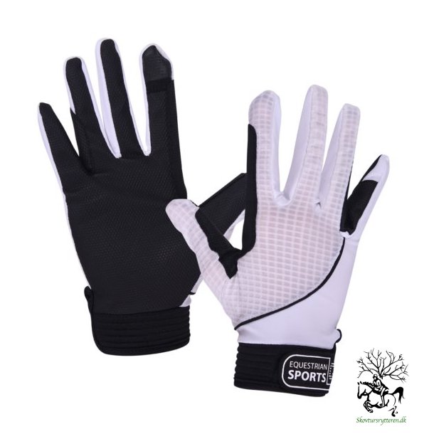 Ridehandsker fra QHP med ekstra hold til tjlen og mesh "Air flow" Hvid /Sort