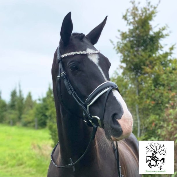 Trense med tilbagetrk fra ByWeber  "Andrea" Sort/hvid med krystaller