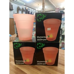 Urtepotte med lys i, i plast - til ude eller inde brug - rdlig transparent