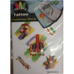 Telefon og I-Pat Klistermrker i tyndt gummi "Tatoo" Fuck finger 