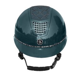 Ridehjelm fra FairPlay "QUANTINUM SPOTLIGHT shiny silver "  W-V med bred skygge - Nobel Green 