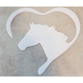  1 stk Strygemrke med hestehoved i hjerte fra HKM i Hvid