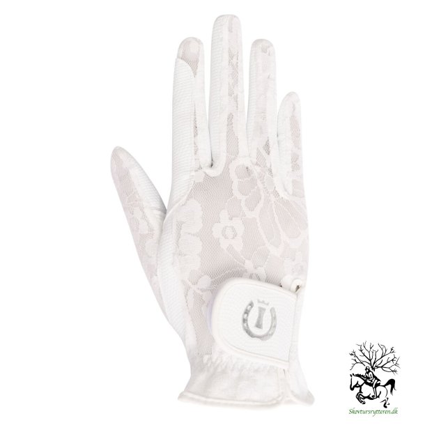 Ridehandsker med blonder "Diamond Dust" Hvid