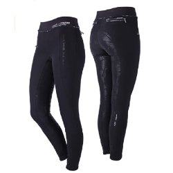 Ridetights med elastisk talje og mnster fra QHP "LENA" Str 38 og 42 i sort