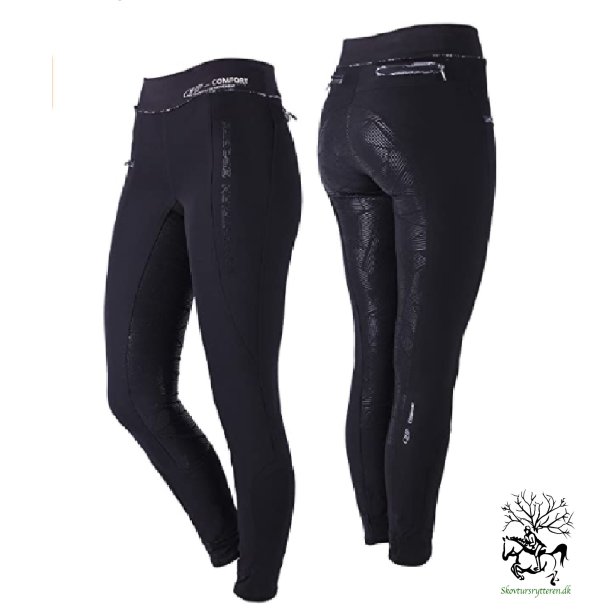 Ridetights med elastisk talje og mnster fra QHP "LENA" Str 38 og 42 i sort