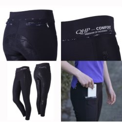 Ridetights med elastisk talje og mnster fra QHP "LENA" Str 38 og 42 i sort