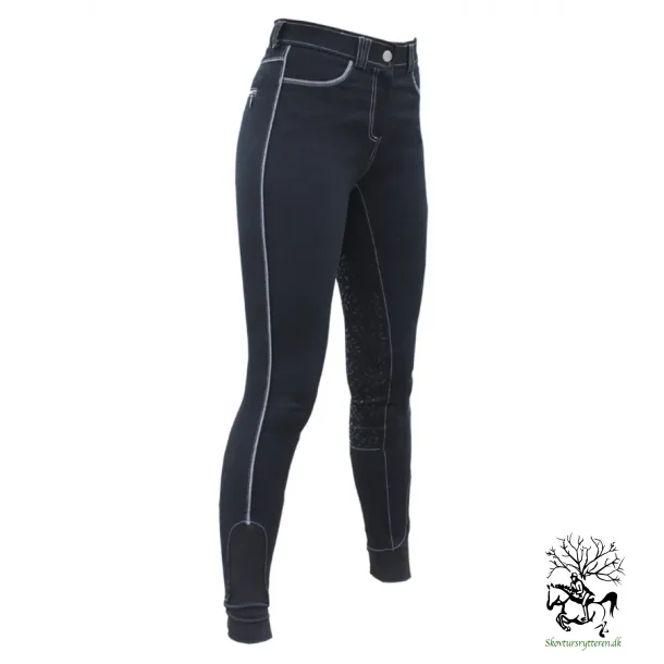 Ridebukser fra Mink Horse med grib "Equestrian Leaves"  Sort /Slv -  plus size 