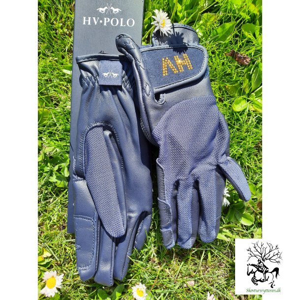 Hv Polo handsker med krystaller i guldfarve "Vivian" Navy Bl