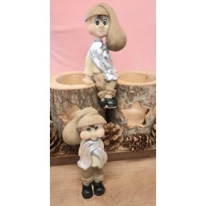 Julenisse drengepar i natur og slv ca. 13 cm.