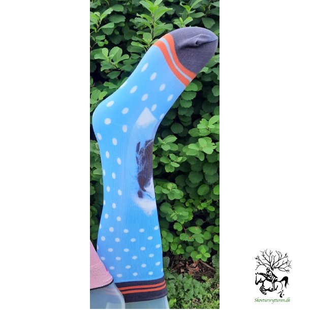 Knstrmper i Microfiber med heste print lysebl
