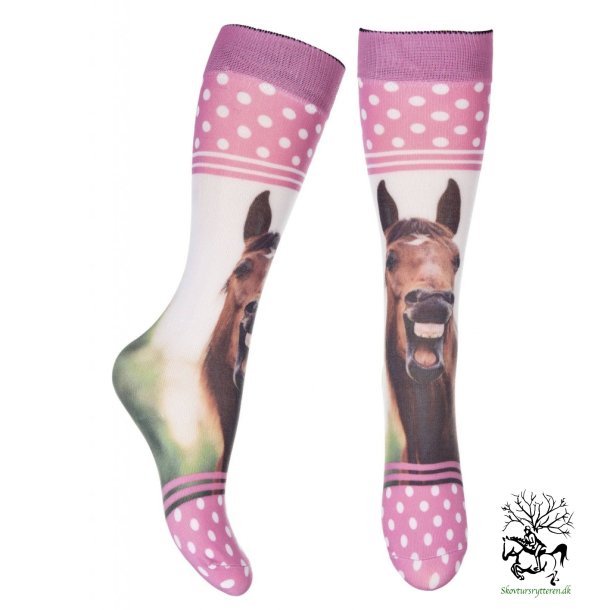 Knstrmper i Microfiber med heste print - pink