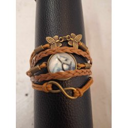 Lder armbnd med hest og sommerfugle