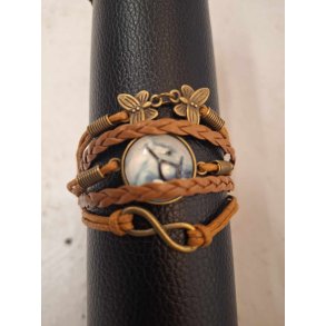 Lder armbnd med hest og sommerfugle