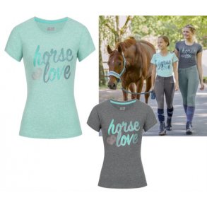  T-shirt  med skriften horse love 